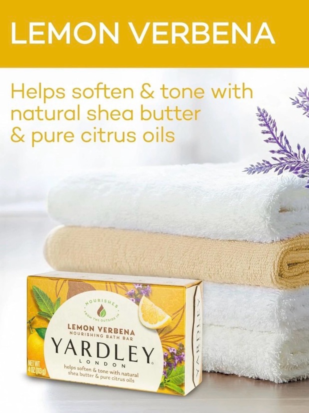 💛Yardley London💛NIP Lemon 🍋Verbena Nourishing Bath Bar, 4oz🍋🍃🫧 LOT OF 6